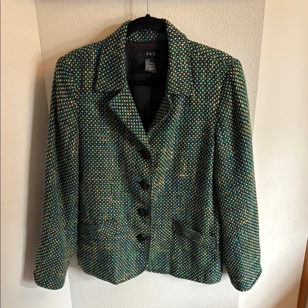Green, Teal & Black Tweed Blazer